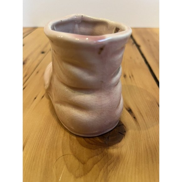 Vintage Ceramic Pink Baby Booties - Planter Pot Trinket Cup. Lace Up Boot Shoe - Picture 5 of 6